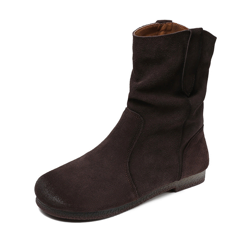 Women's Retro Lazy Style Folds Pile Short Boots
