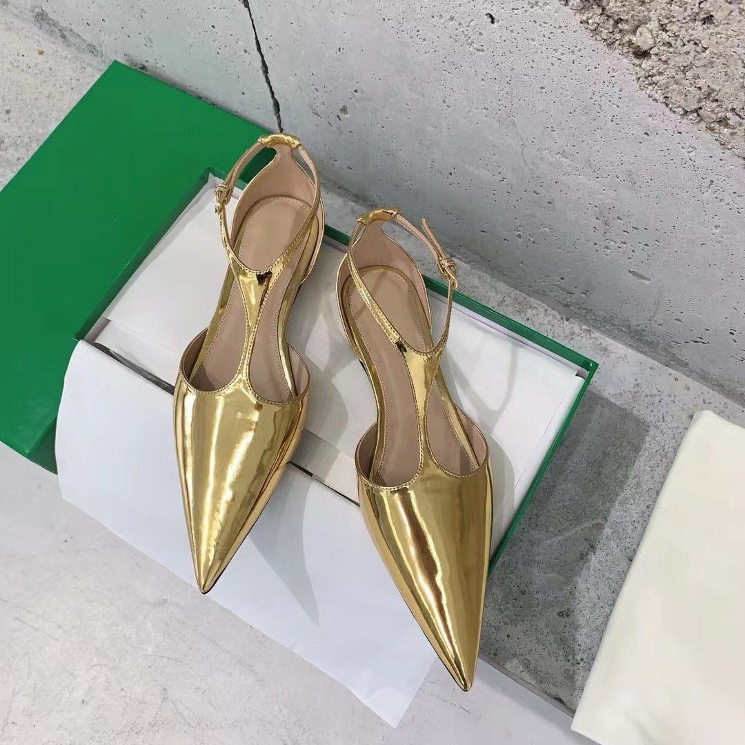 Women's Summer Fashionable Pointed Elegant Side Empty Closed Flat Sandals