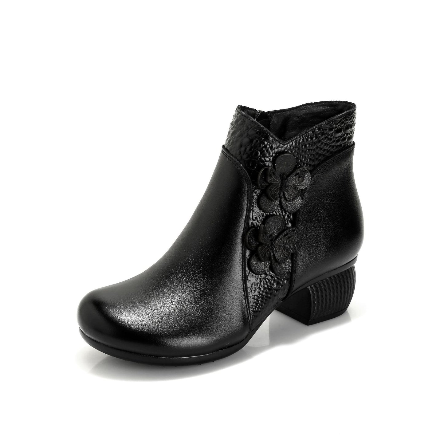 Women's Soft Bottom Surface Cattlehide Fashion Medium Chunky Flower Women's Cotton Shoes