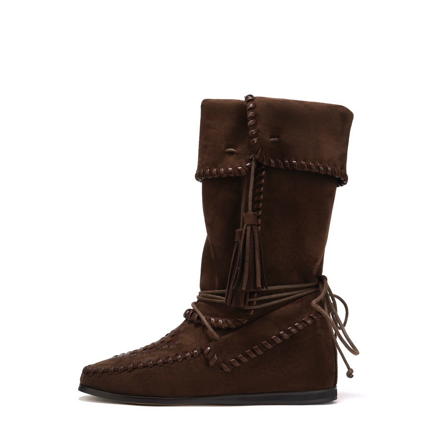 White Slimming Lace Up Inner Elevator Slim Fit Tassel Boots