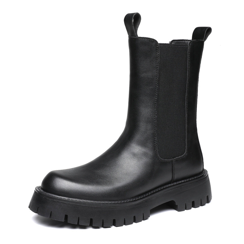 Men's Chelsea Round Toe Black Korean Trend Boots
