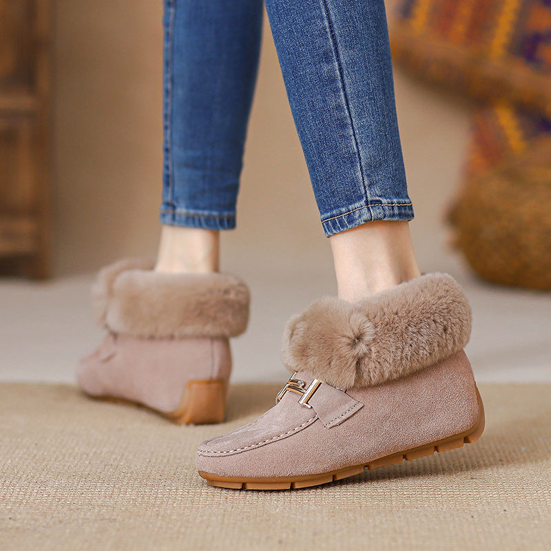 Women's Fur Integrated Fleece-lined Rabbit Thermal Cotton Height Snow Boots