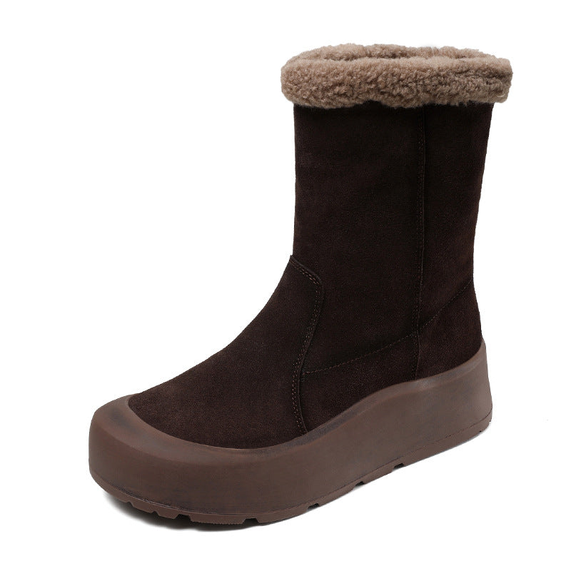Women's Thick-soled Matte Winter Genuine Two-way Fleece-lined Snow Boots