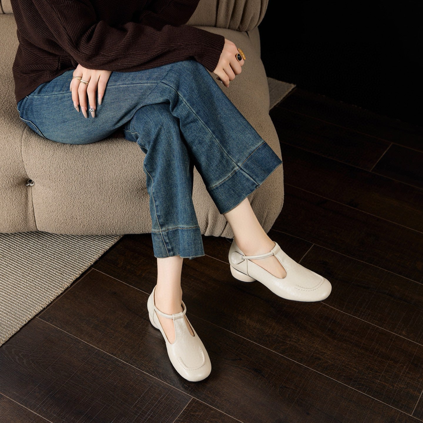 Women's Toe Mary Jane French Retro Low Flat Extra Large Small Loafers