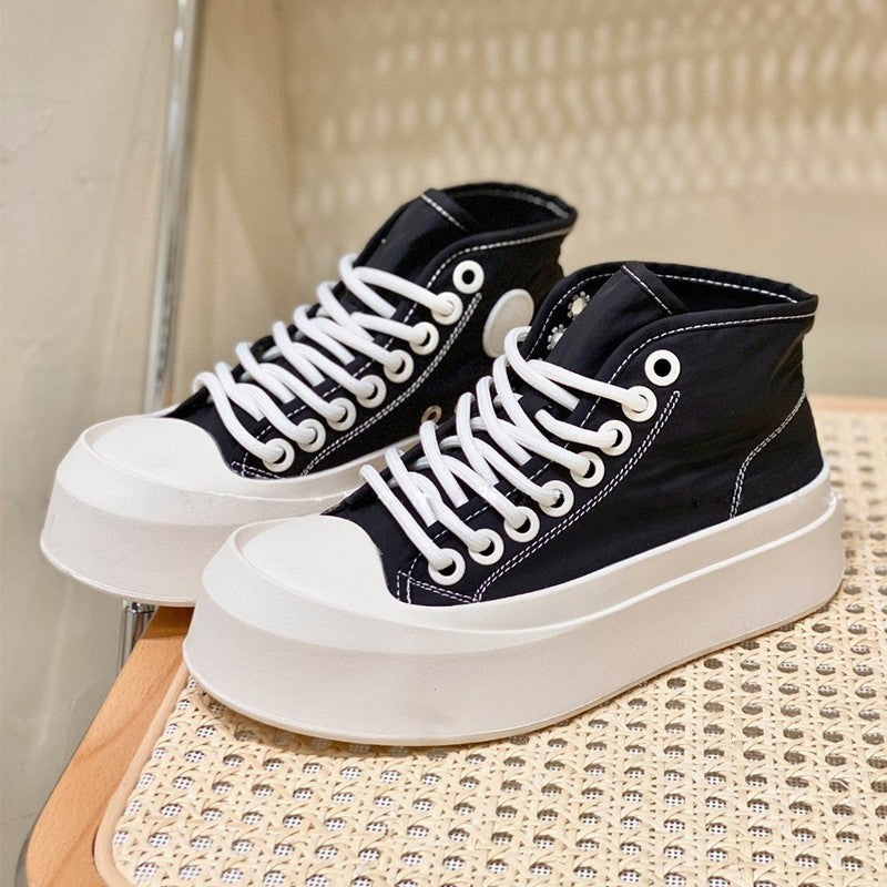 Women's Platform Big Head White Round Toe Women's Canvas Shoes