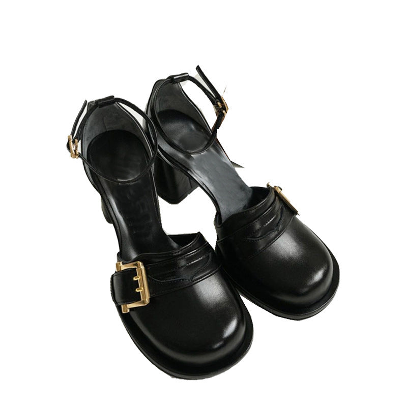 Women's Korean Style Niche Summer Buckled Chunky Mary Women's Fashion Shoes