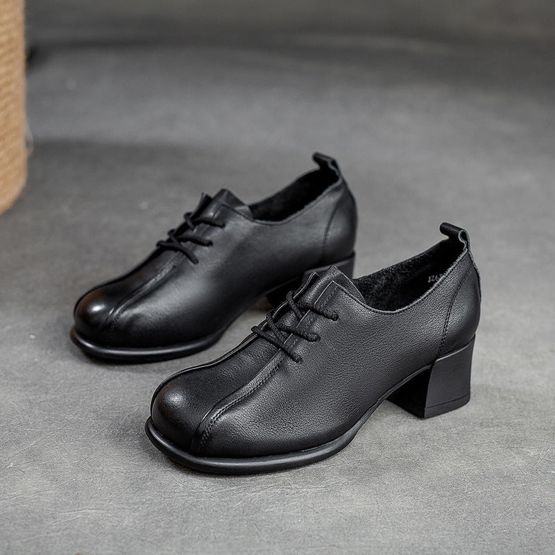 Women's & Men's First Layer Cowhide Round Head Chunky Casual Shoes
