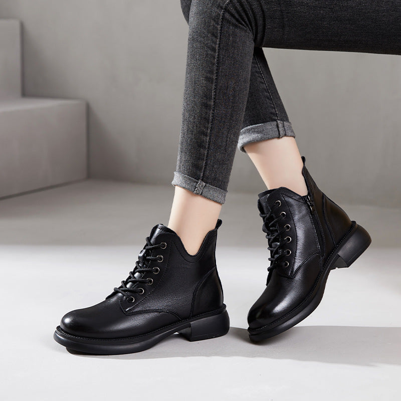 Women's Cowhide Martin Female Fleece-lined Genuine Retro Boots
