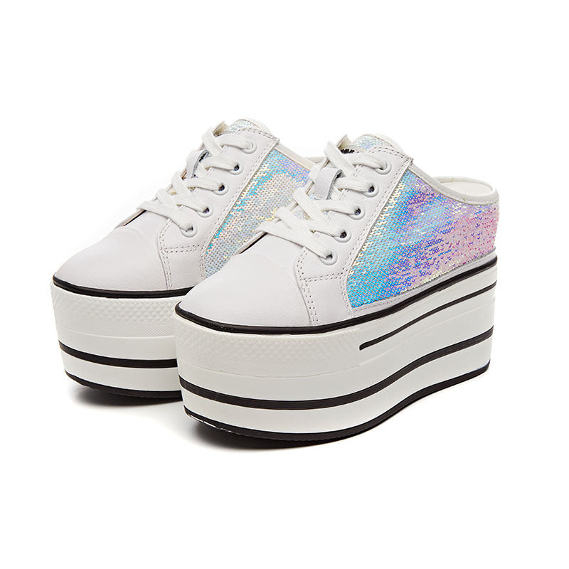 Women's Cap Half Height Increasing Cowhide Colorful Slippers