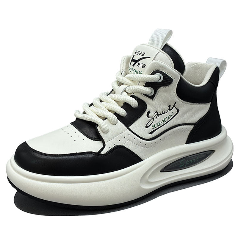 Men's Top Layer Cowhide Light Luxury White Thick Sole Height Men's Shoes