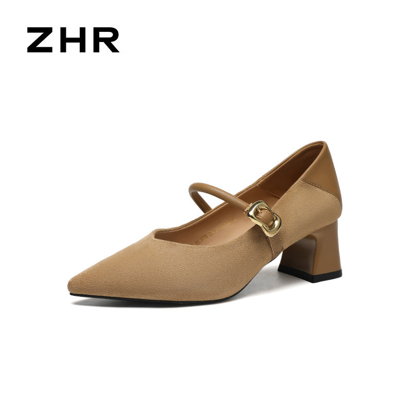 Women's Pointed Toe Low-cut Western Style Mary Heels