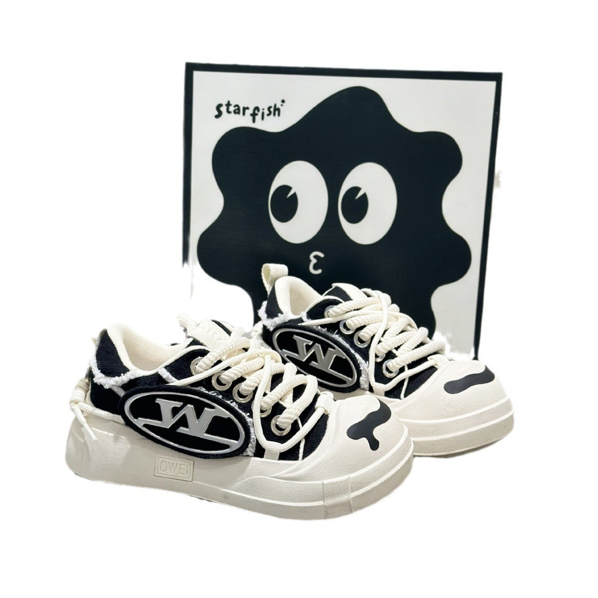 Bottom Couple Ugly Cute Big Head Black Casual Shoes