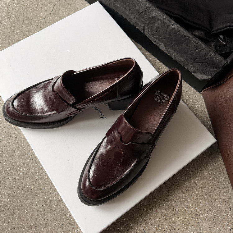 Women's High Pumps Round Toe Commuter Chunky Loafers