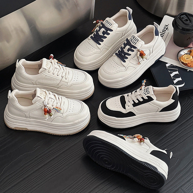 Women's Genuine Beaded Ugly Trendy White Autumn Sneakers
