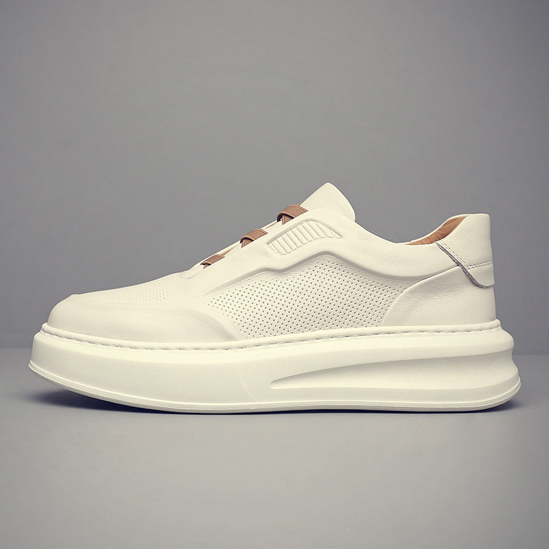 Men's First Layer Cowhide White Versatile Breathable Men's Board Shoes