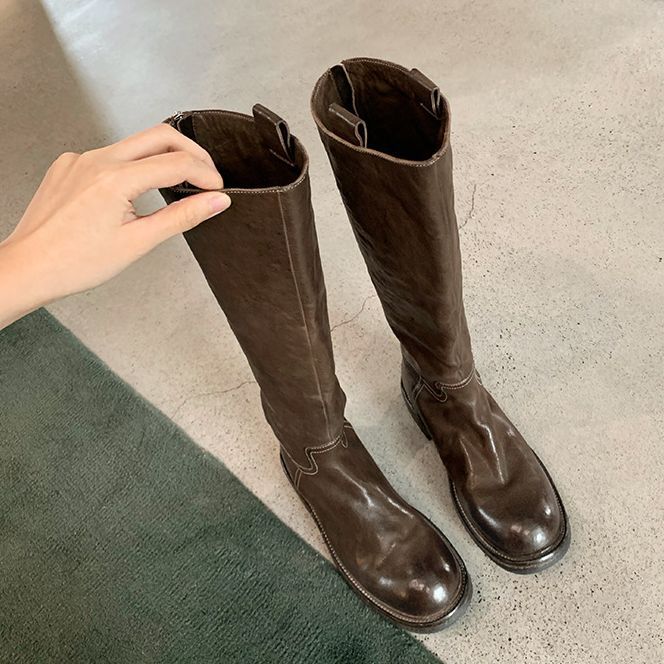 Women's Vintage Martin Washed Horse High Tube Thin Boots