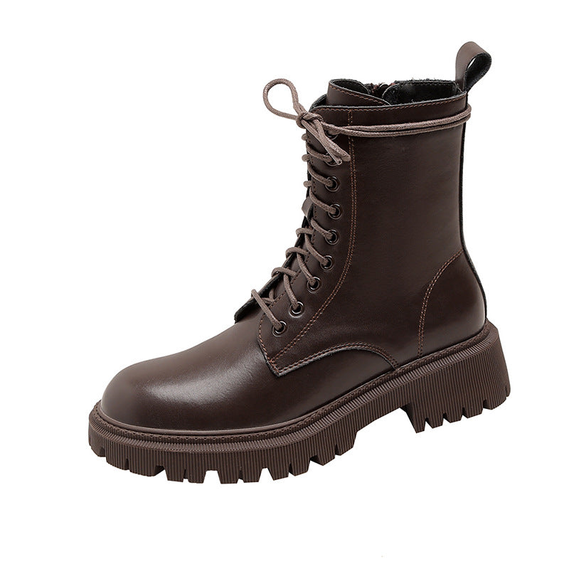 Women's Martin For Thick Bottom Mid Short Thick-soled British Women's Leather Boots