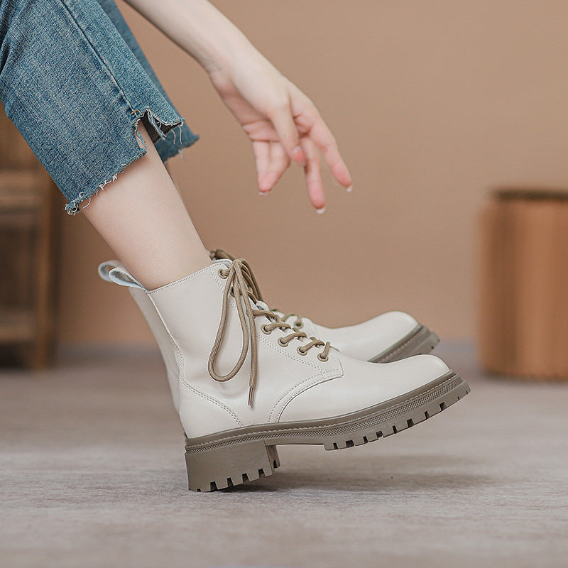 Women's Ankle Lace Up British Style Thick Boots