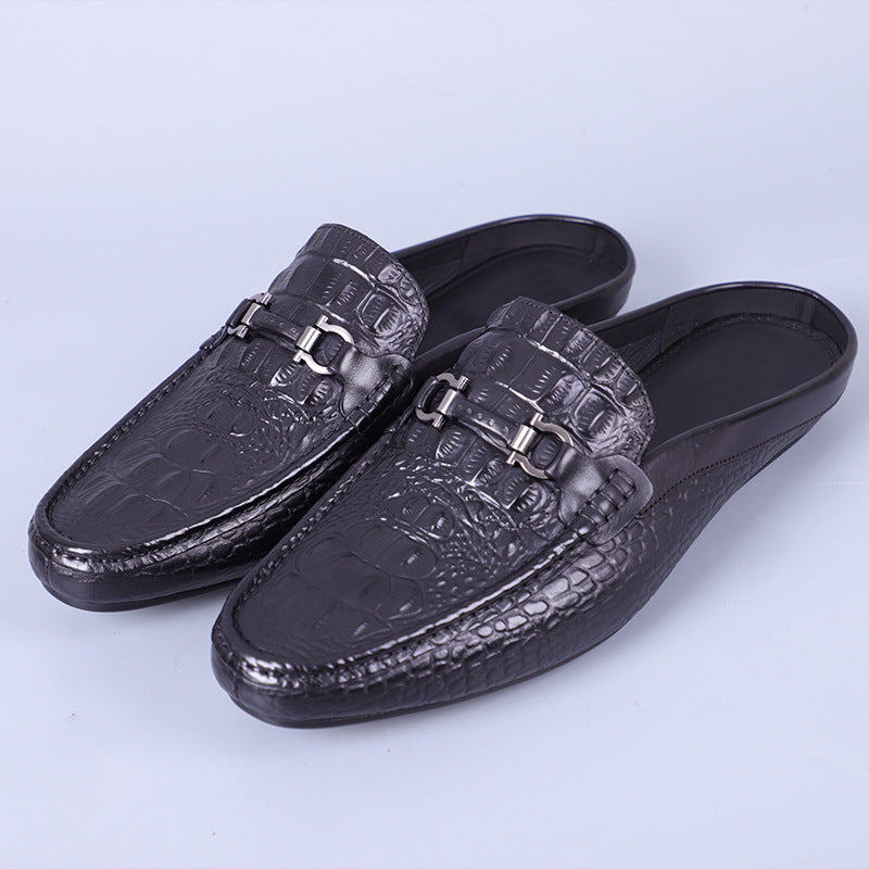 Men's Pattern Embossed Genuine Business Slip-on Sloth First Layer Cowhide Leather Shoes