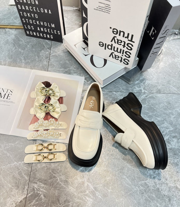 Women's Replaceable Buckle Authentic Four Wear Sweet Cool British Style Leather Shoes