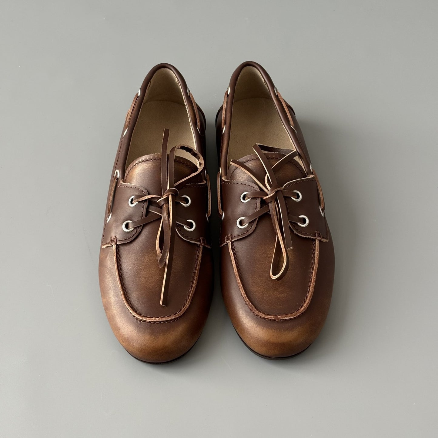 Women's Flat Boat Round Toe Doug Single-layer Leather Shoes