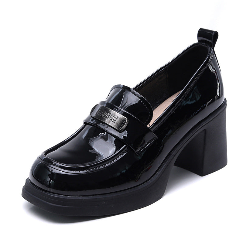 Women's Cowhide British Style High Spring Chunky Platform Comfortable Heels