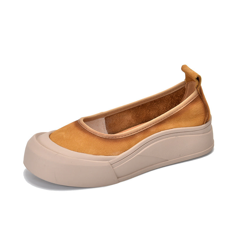 Women's Genuine Round Toe Low-cut Slip-on Flat Leather Shoes