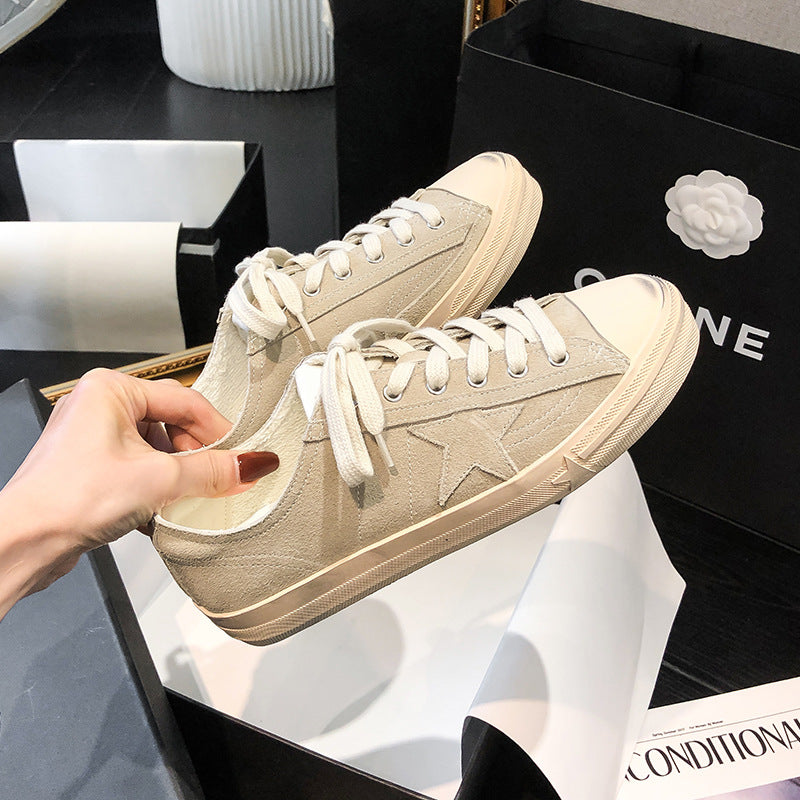 Selected Round Toe Vintage Distressed Little Dirty Thick-soled Matte Sneakers