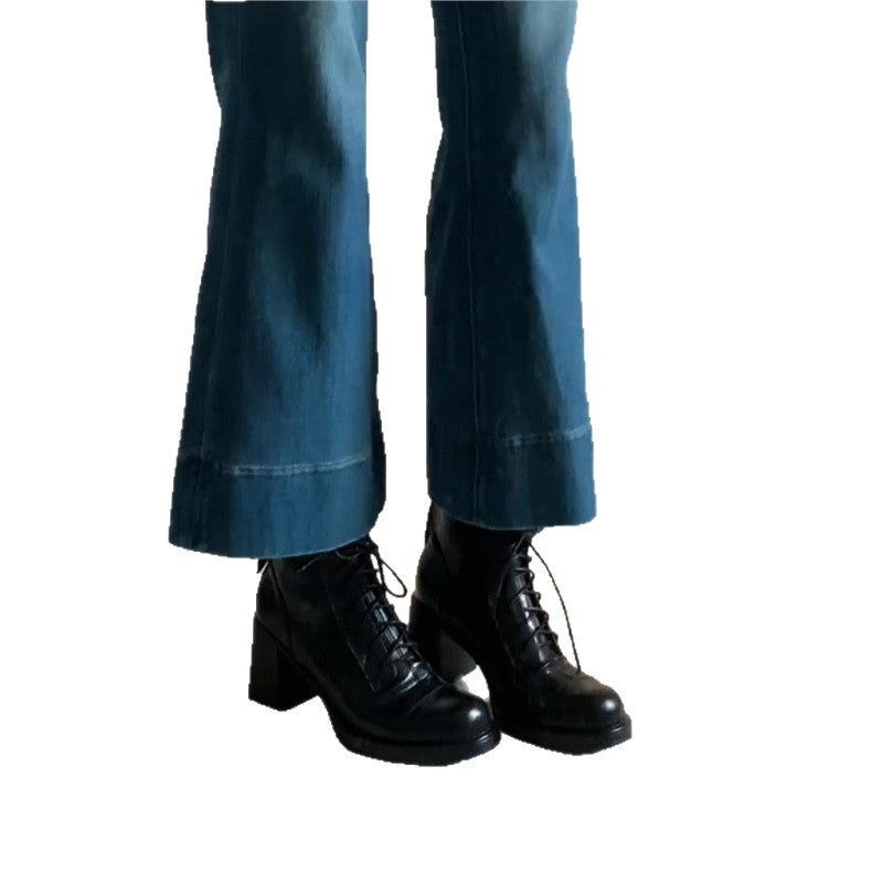 Women's Retro Temperament High Round Toe Back Women's Leather Boots