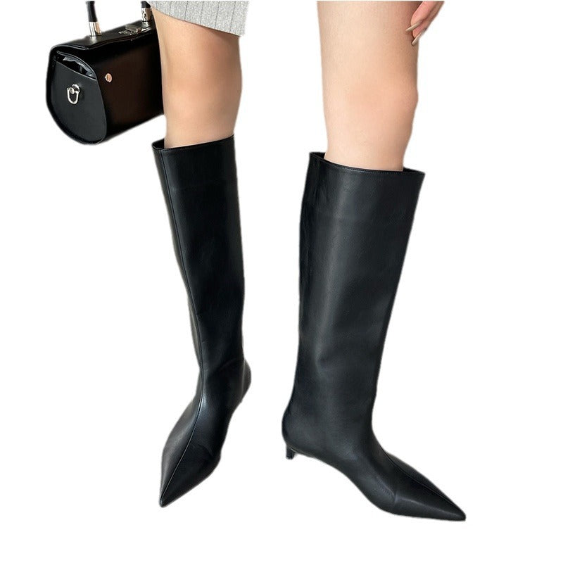 Simple Fashion Wide Korean Pointed Sleeve Women's Leather Boots