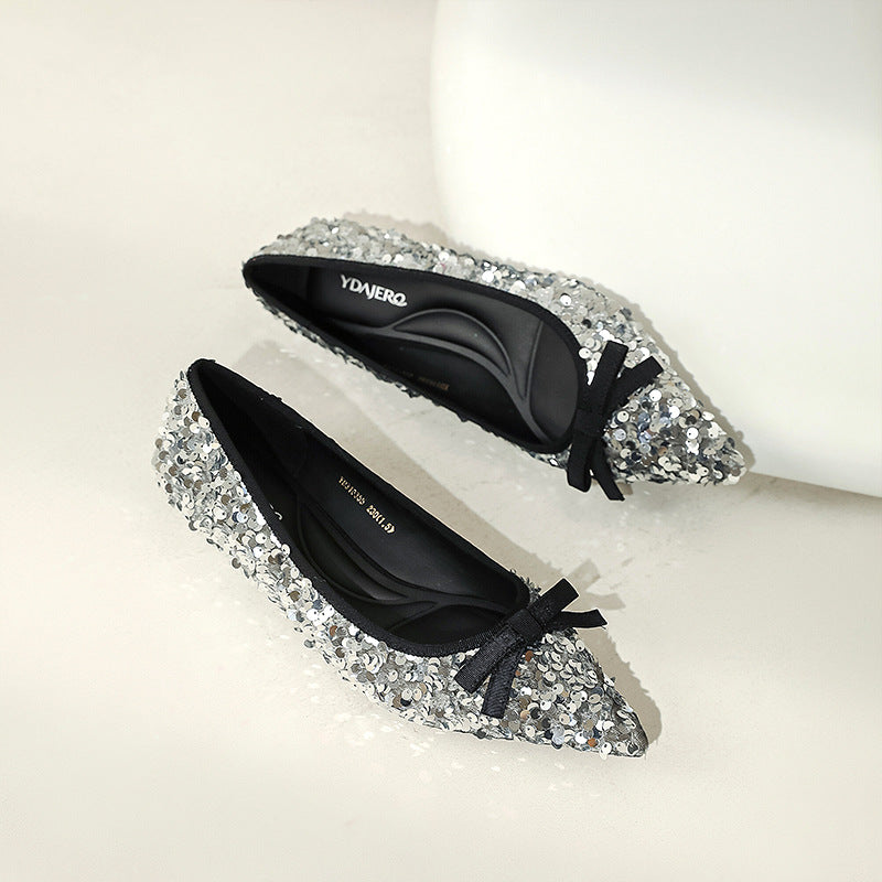 Spring Bowknot Sequined Temperament Wild Flat Women's Shoes