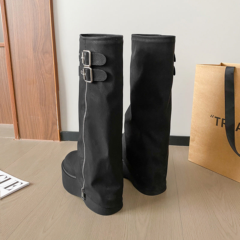 Women's Autumn Small Pants Veet Lining Knight Thick Bottom Boots