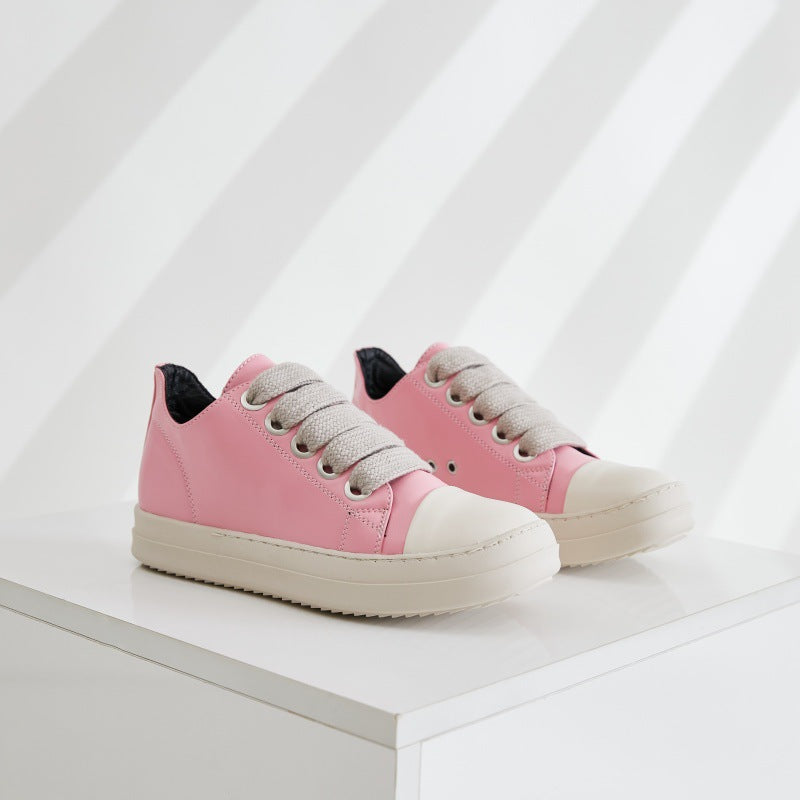 Women's White Thick Shoelaces Personality Tide Bottom Stitching Casual Shoes