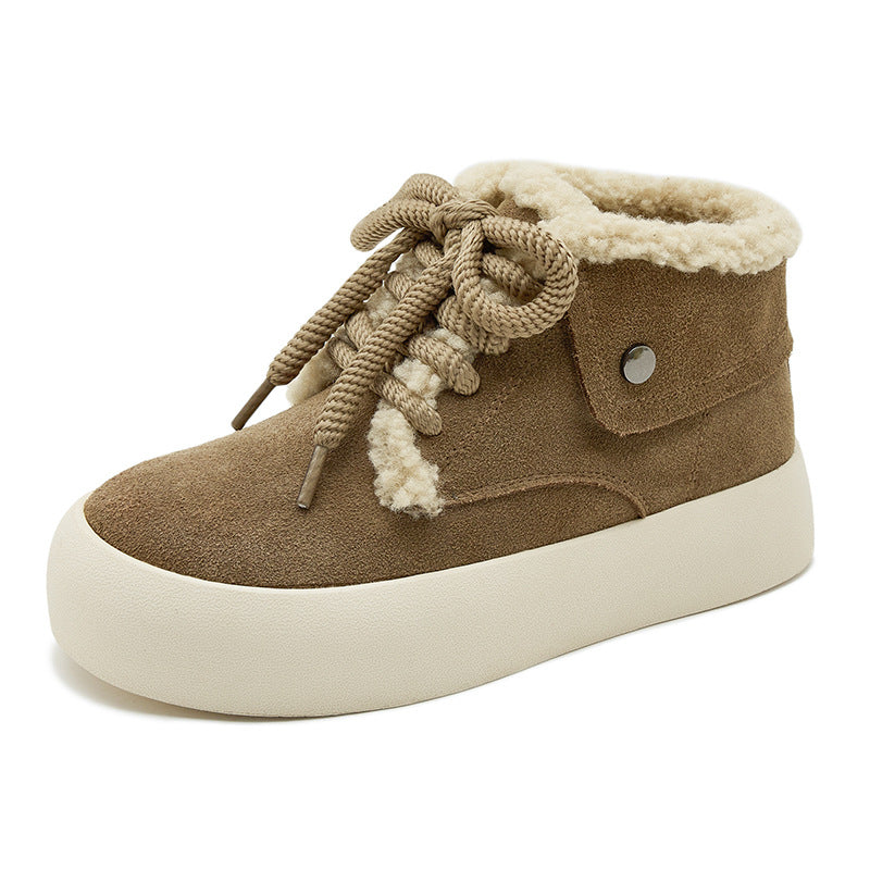 Women's Fleece-lined Warm Genuine Fluffy Outer Wear Snow Boots