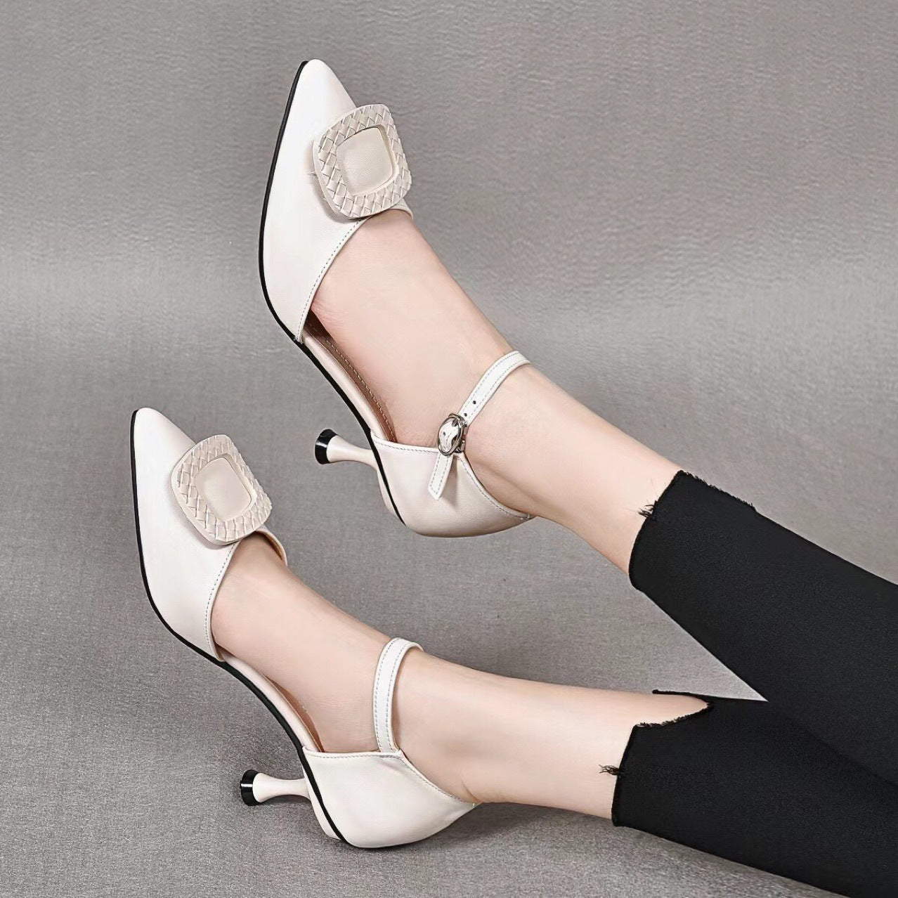 Women's Closed Toe Hollow Summer High Stiletto Pointed Buckle Sandals