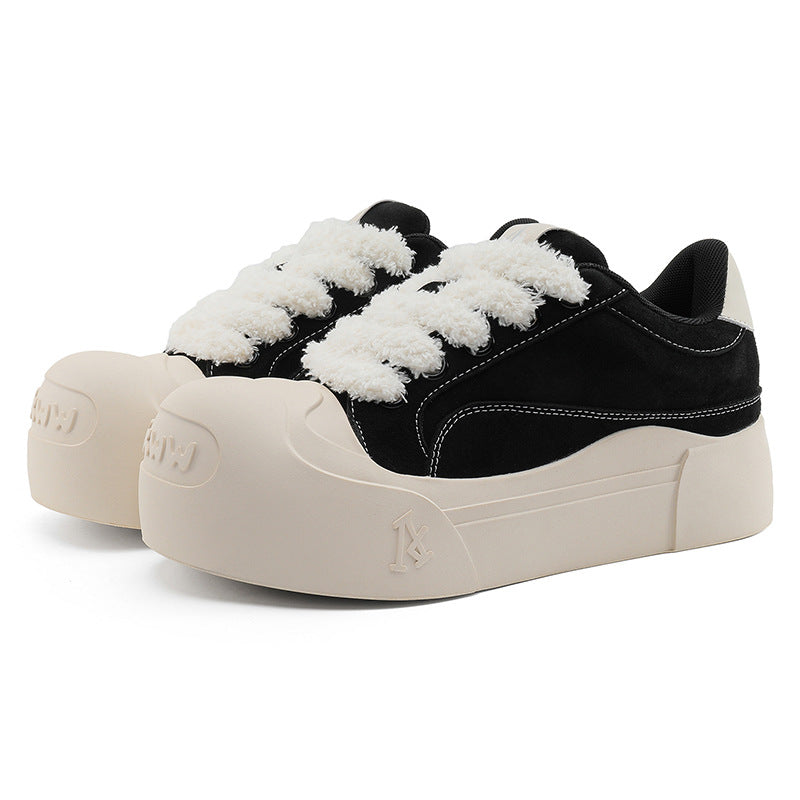 Platform Height Increasing Big Toe Couple Black Sneakers