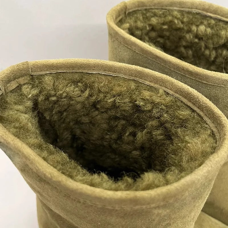 Women's Luo Yi Real Fur Short Round Toe Flat Snow Boots