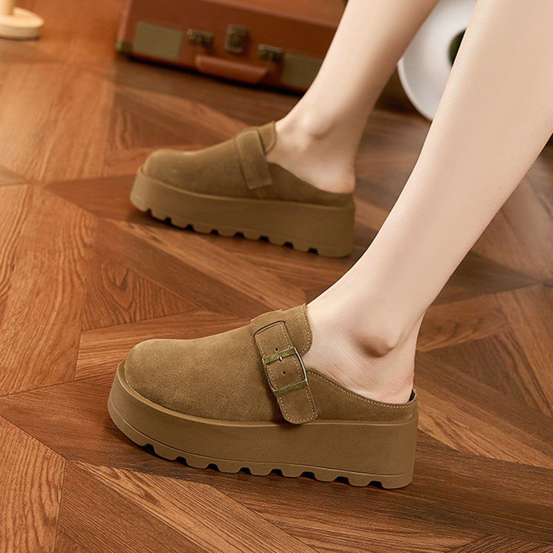 Women's Sole Increased Wild Outer Wear Genuine Slippers