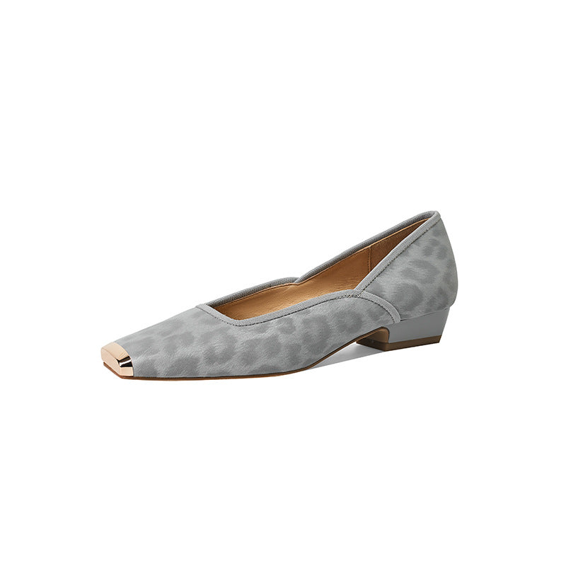 Women's Print Metal Square Toe Low Genuine Temperament Women's Fashion Shoes
