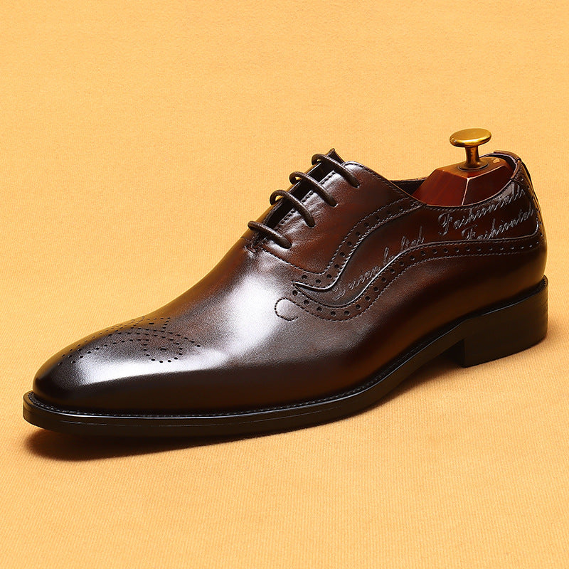 Men's Pointed Toe Genuine Business Formal Wear Leather Shoes