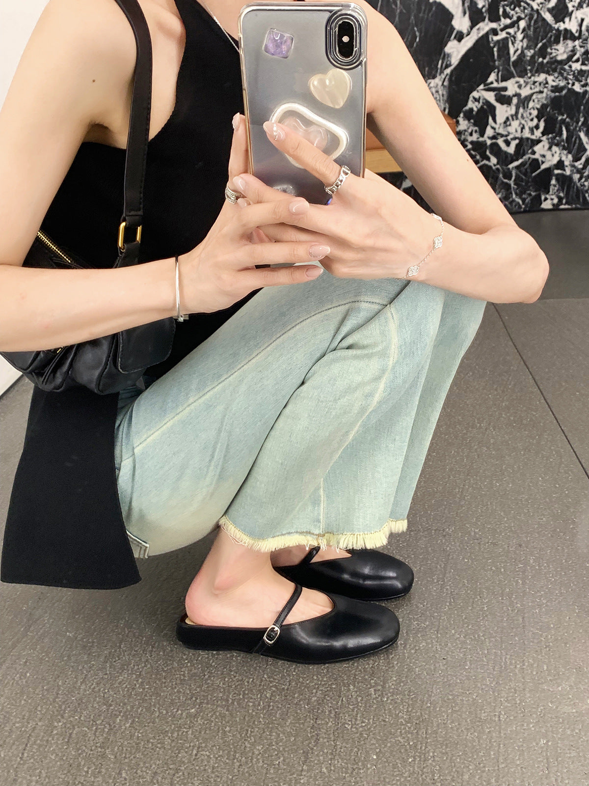 Women's Box Shallow Mouth Half Height Increasing Insole Sandals