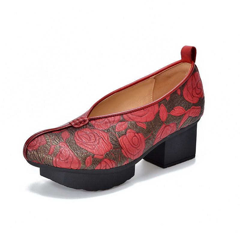 Women's Of Cowhide Print Chinese Style National Chunky Ethnic Retro Cotton Women's Casual Shoes