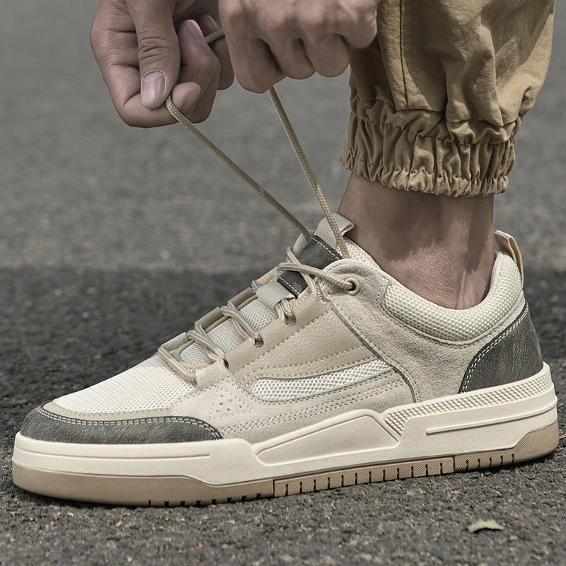 Men's Pigskin Mesh Board Front Breathable Flat Sneakers
