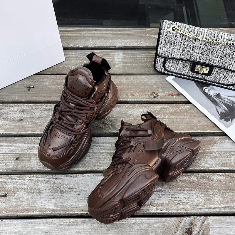 Women's Genuine Sports Trend Retro Daddy Fleece-lined Sneakers