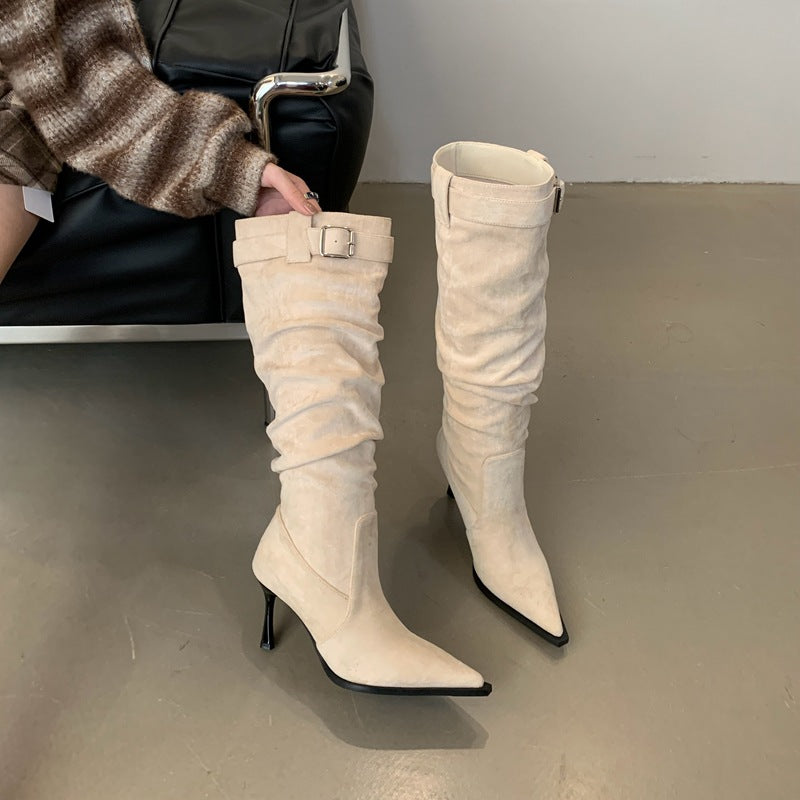 Female Tube Tail Suede Fashionable Stiletto Pointed Women's Leather Boots