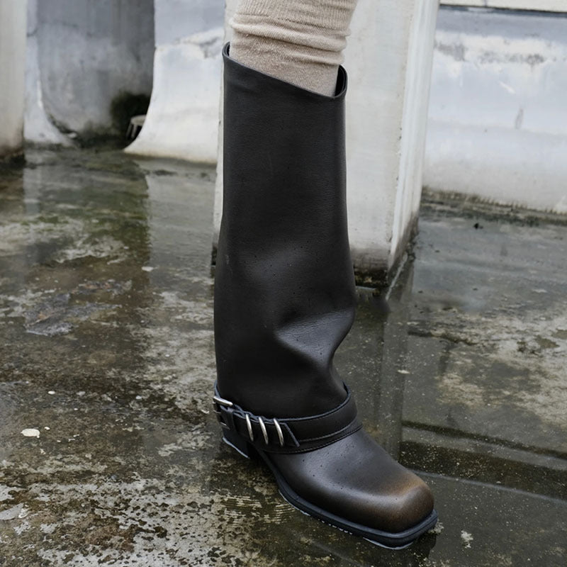 Colored Martin Female Square Toe Distressed Metal Boots