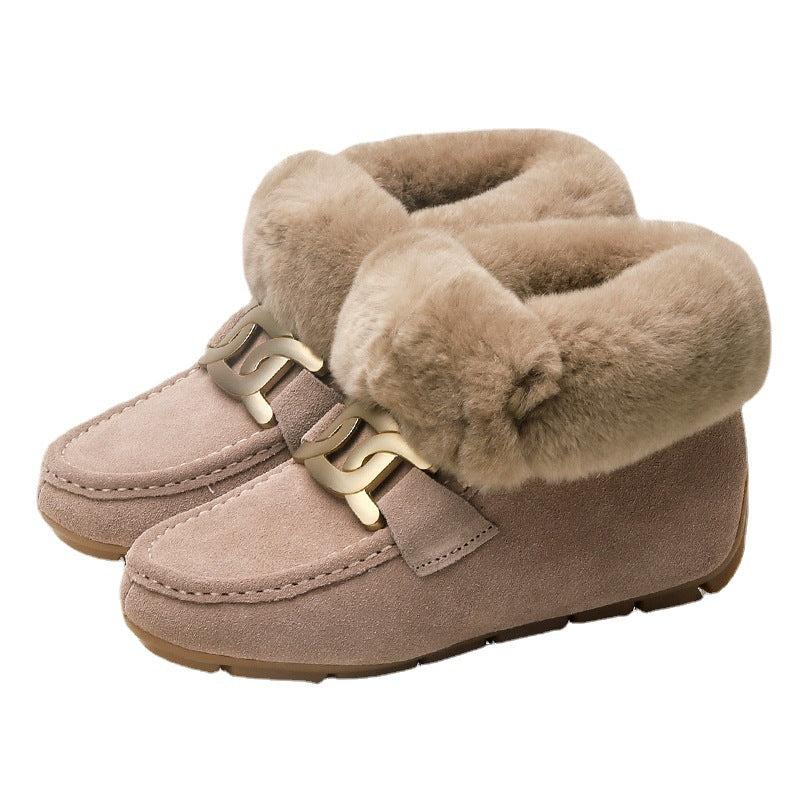 Women's Genuine Platform Thermal Cotton Fleece-lined Rabbit Hair Snow Boots