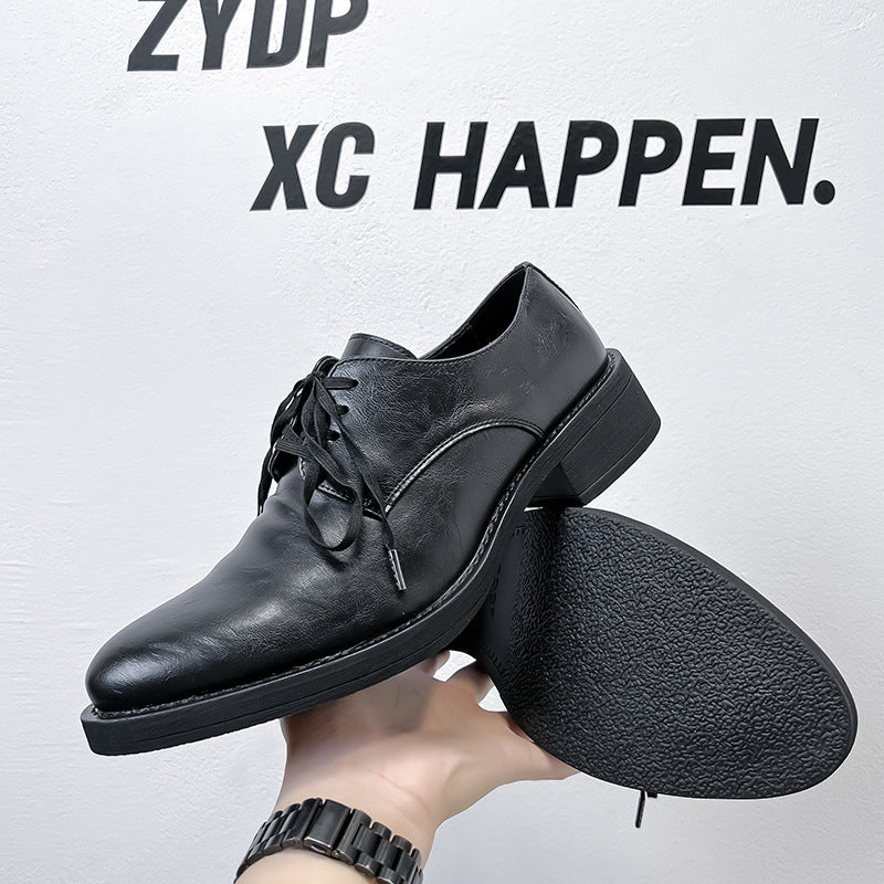 Men's Formal Wear Black Pointed Toe Height Leather Shoes