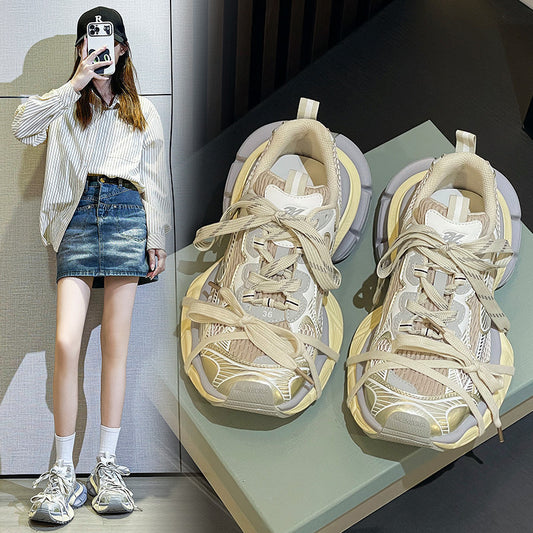 Women's & Men's Dad Distressed Joker Thick Sole Height Sneakers