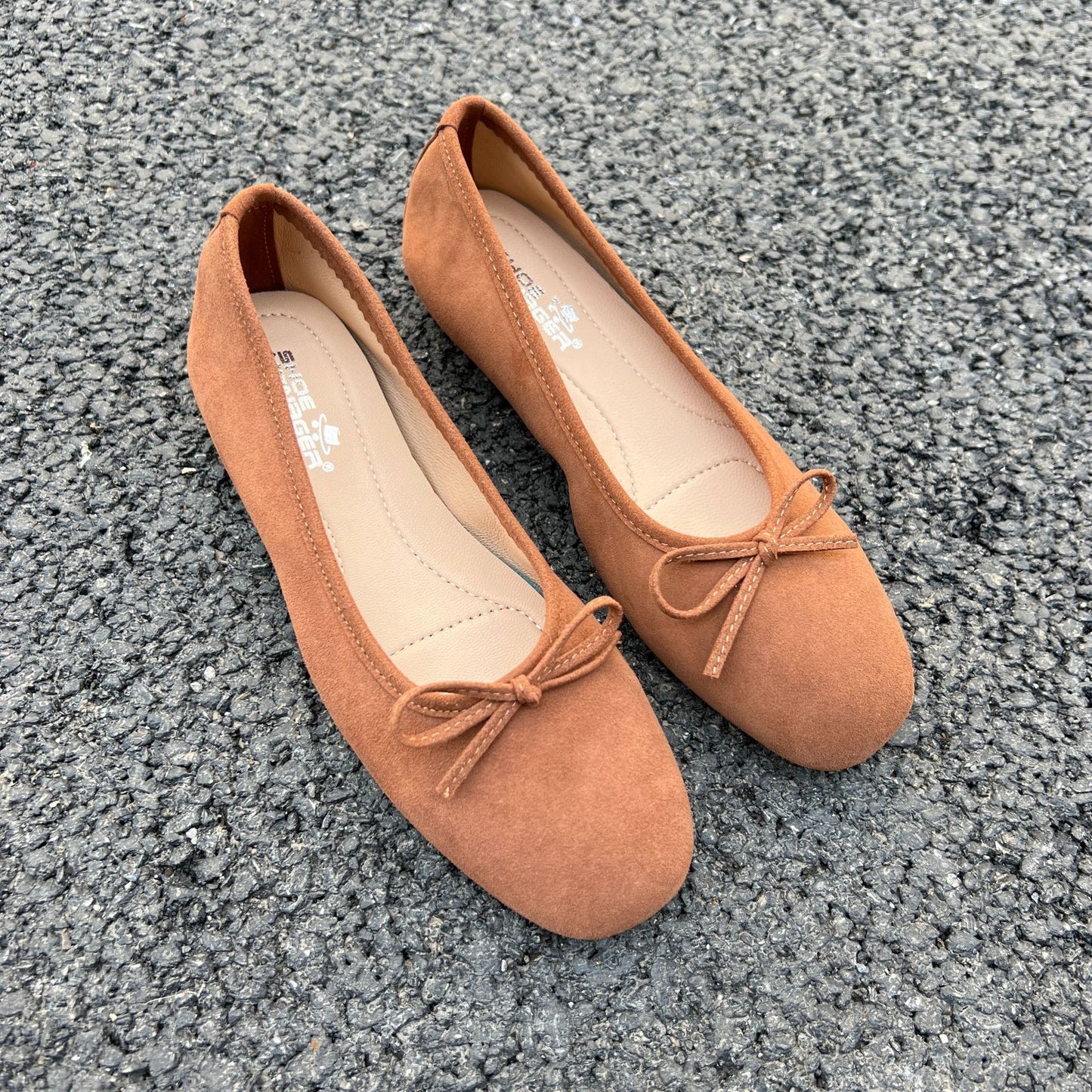 Women's Color Ballet Sheep Split Slip-on Bow Casual Shoes